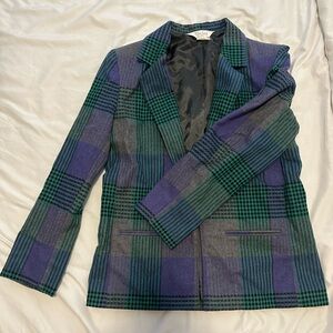 Talbots Green and Blue Blazer with Classic Plaid Design